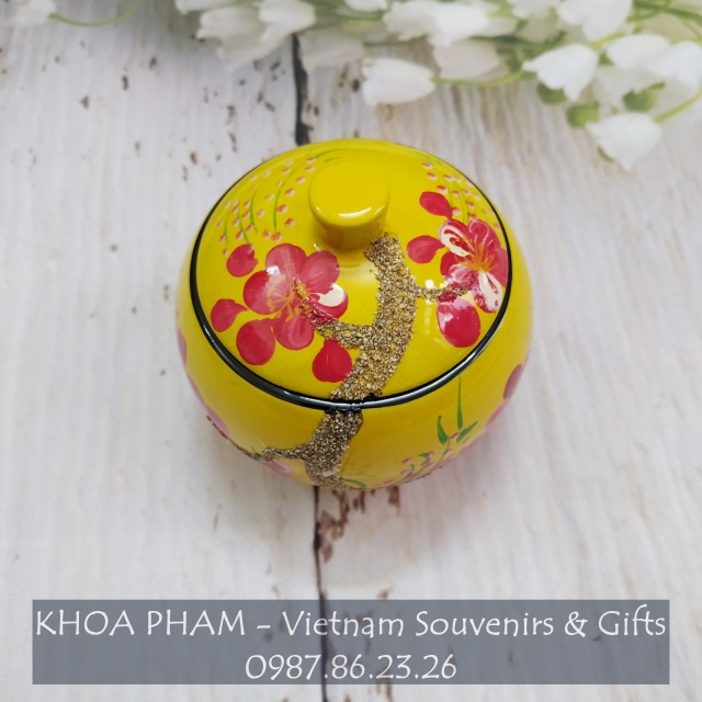 Hũ Kẹo Sơn Mài Hình Hoa Đào Tết Đường Kính 8 cm