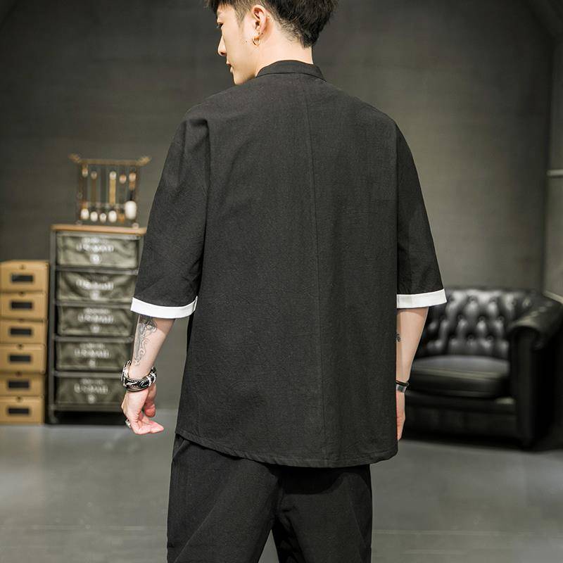 Áo Sơ Mi Nam Tay Lửng Bằng Vải Lanh cotton Phong Cách Trung Hoa Cổ Điển