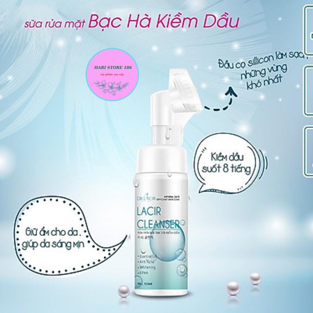 Sữa rửa mặt hari store Sữa rửa mặt bạc hà kiềm dầu Lacir cleanser giảm bóng dầu làm sạch sâu Dr lacir 150ml chính hãng