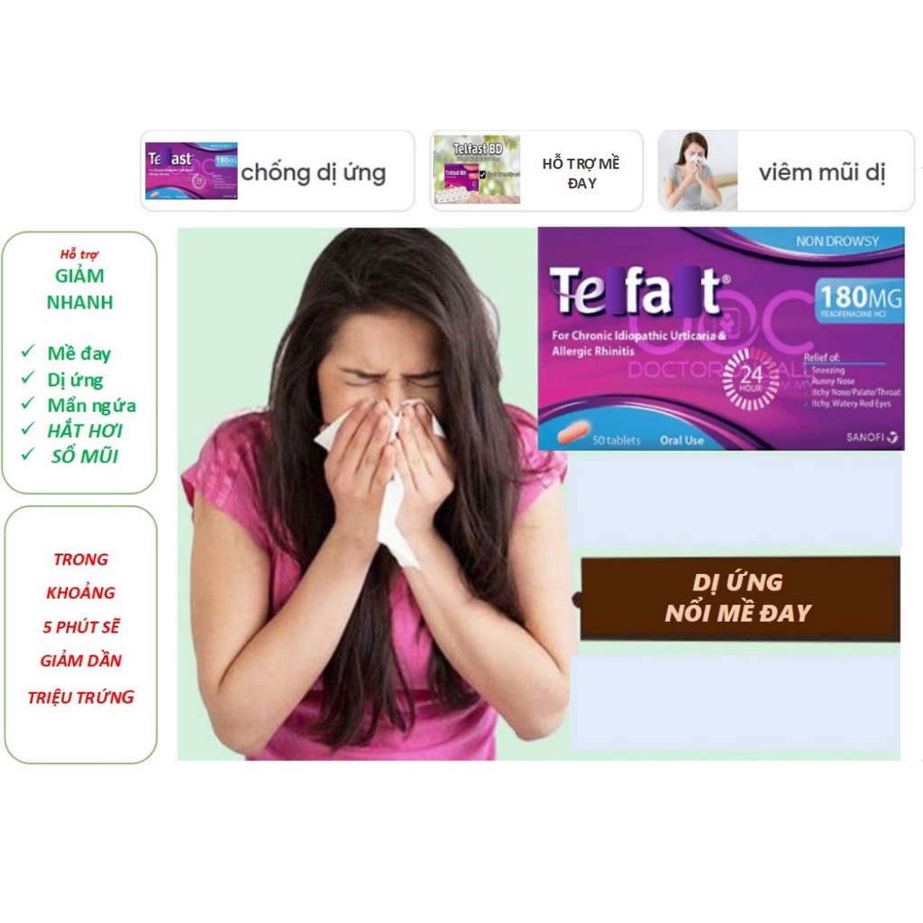 Dùng khi dị ứng, mề đay cấp và man tính.sổ mũi, hắt hơi, ho