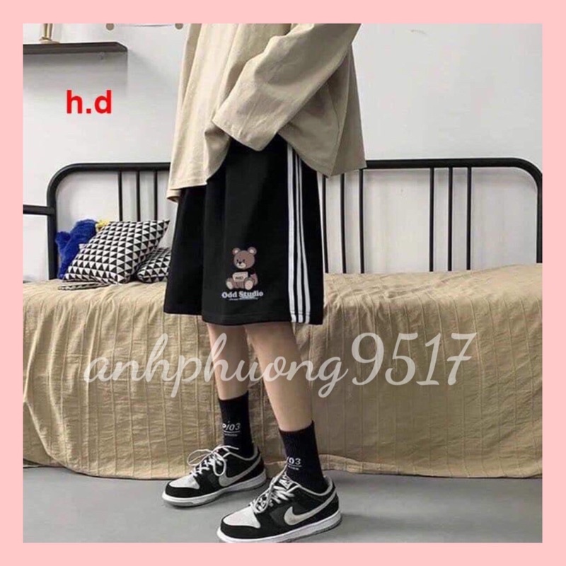 Quần Short Lửng 3 Sọc GẤU Unisex Nam Nữ, Chất Thun Mát 🦋Đùi ống rộng phong cách Thể thao RAINBOW Ullzang
