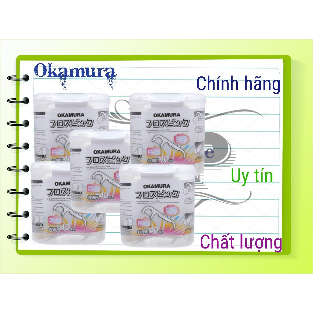 Okamura combo 5 hộp tăm chỉ nha khoa chất lượng Nhật Bản (40 cây).