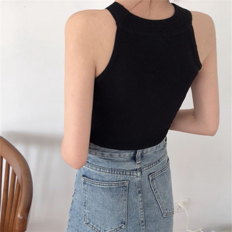 Áo cổ yếm không tay màu trơn thời trang nữ | BigBuy360 - bigbuy360.vn