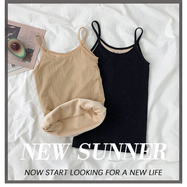 Áo Hai Dây Vải Nhung Dày Dặn Giữ Ấm Phong Cách Hàn Quốc