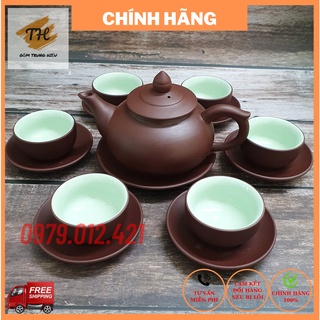 Bộ ấm chén tử sa Bát Tràng chóp nâu