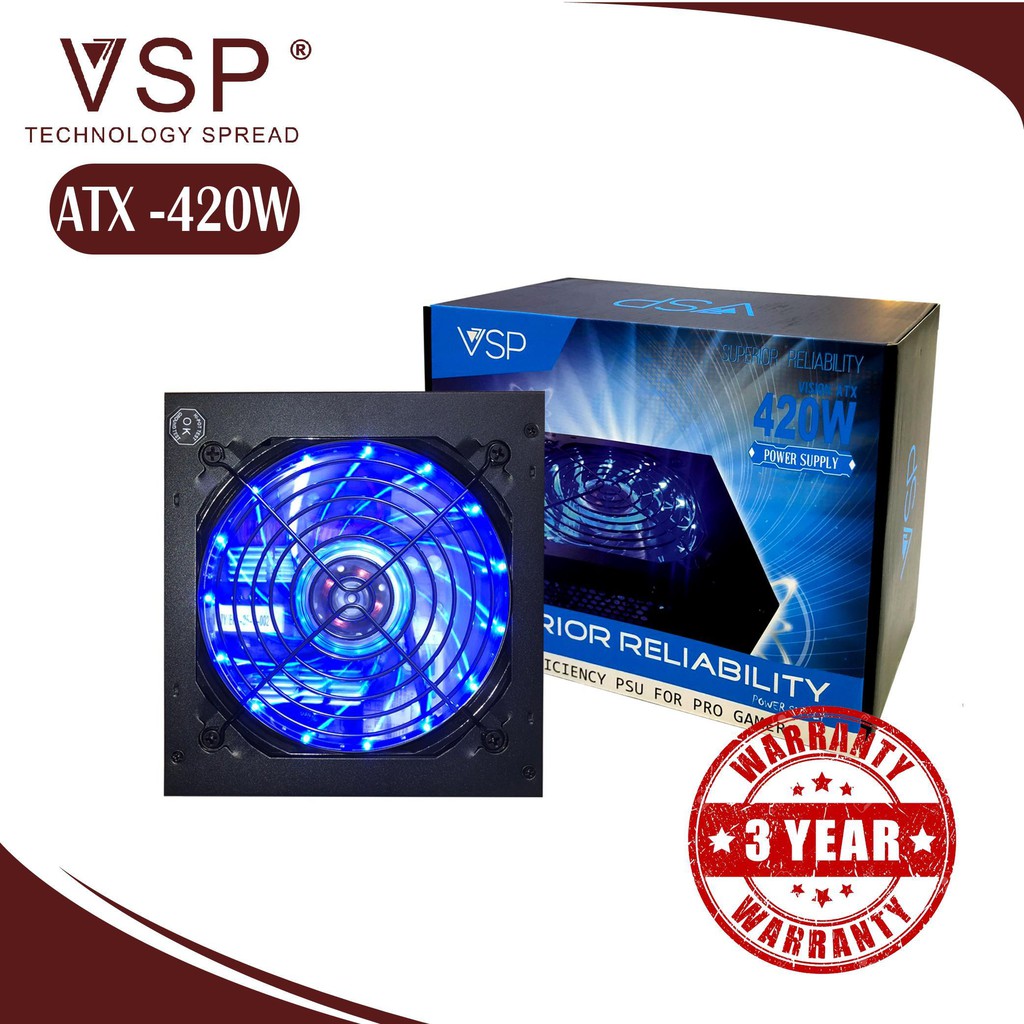 Nguồn VSP ATX 420W Công Suất Thực LED Chính Hãng