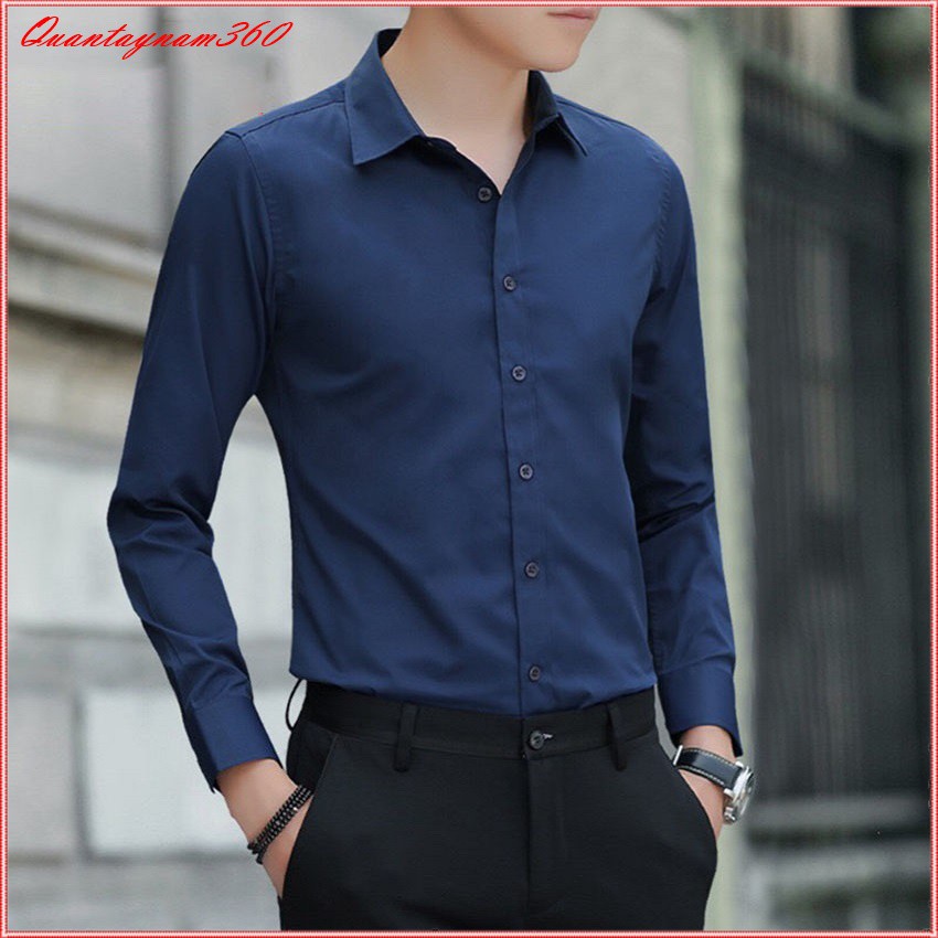 áo Sơ mi cổ bẻ dài tay hàn quốc, sơ mi nam trắng dáng ôm body chất cotton thấm hút mồ hôi | BigBuy360 - bigbuy360.vn