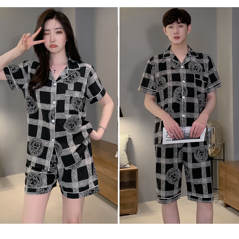 Bộ Đồ Ngủ Bằng Lụa Satin Tay Ngắn Thời Trang Hàn Quốc Dành Cho Nam Nữ