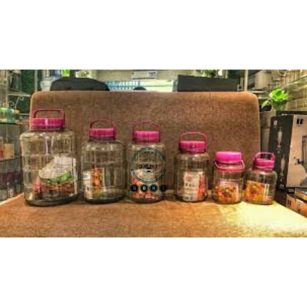 Bình thủy tinh nắp tím có quai xách 2l
