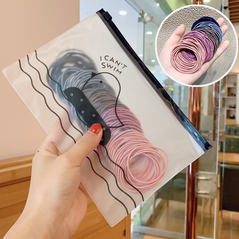 Bộ 100 Dây Buộc Tóc Cao Su Mỏng Thời Trang Hàn Quốc Đơn Giản