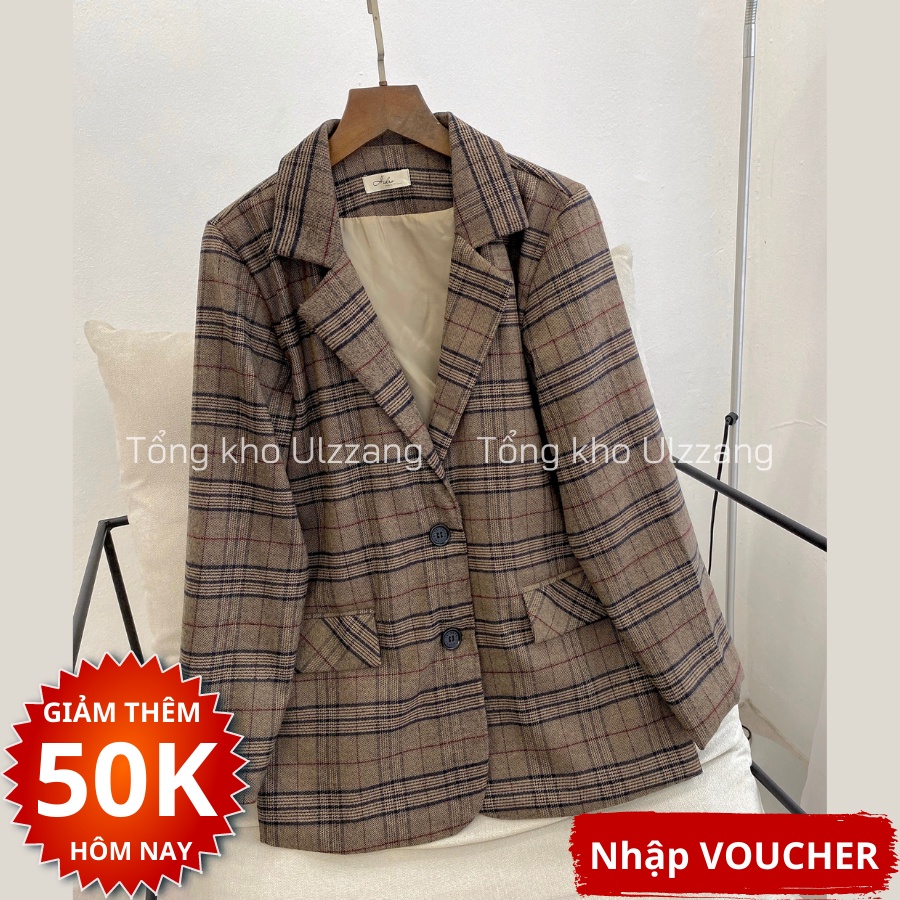 [ẢNH/VIDEO THẬT] Áo blazer dạ kẻ caro dày dặn 2 lớp phong cách Ulzzang trẻ trung