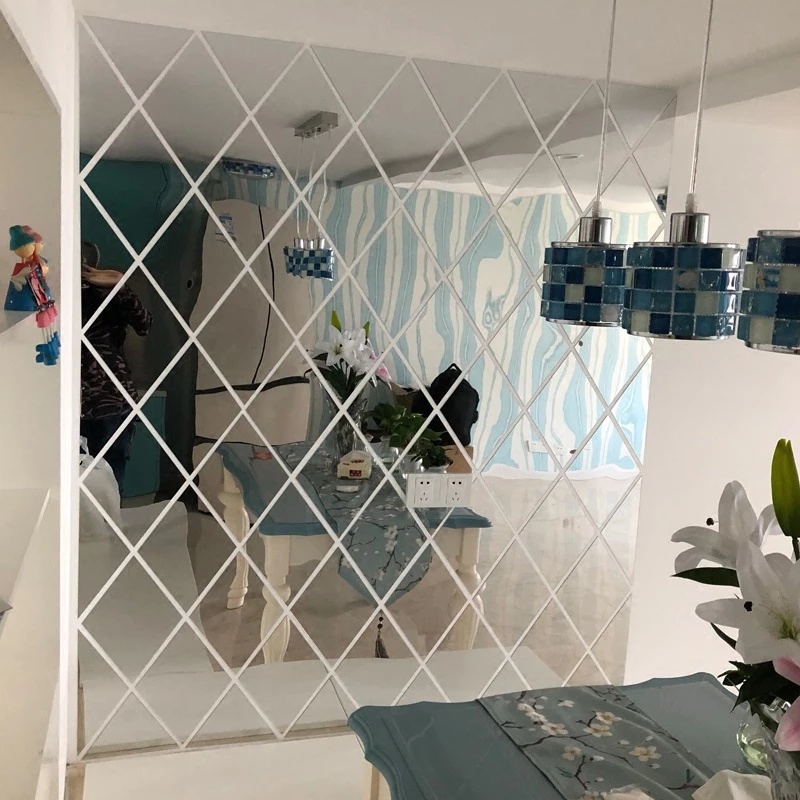 Gương Dán Tường Bằng Acrylic Tráng Gương Họa Tiết Kim Cương 3D Độc Đáo Trang Trí Nhà Cửa