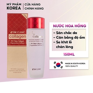 Nước hoa hồng dưỡng da săn chắc chống lão hóa Collagen 3W CLINIC Hàn Quốc 150ml giúp se nhỏ lỗ chân lông làm sạch da