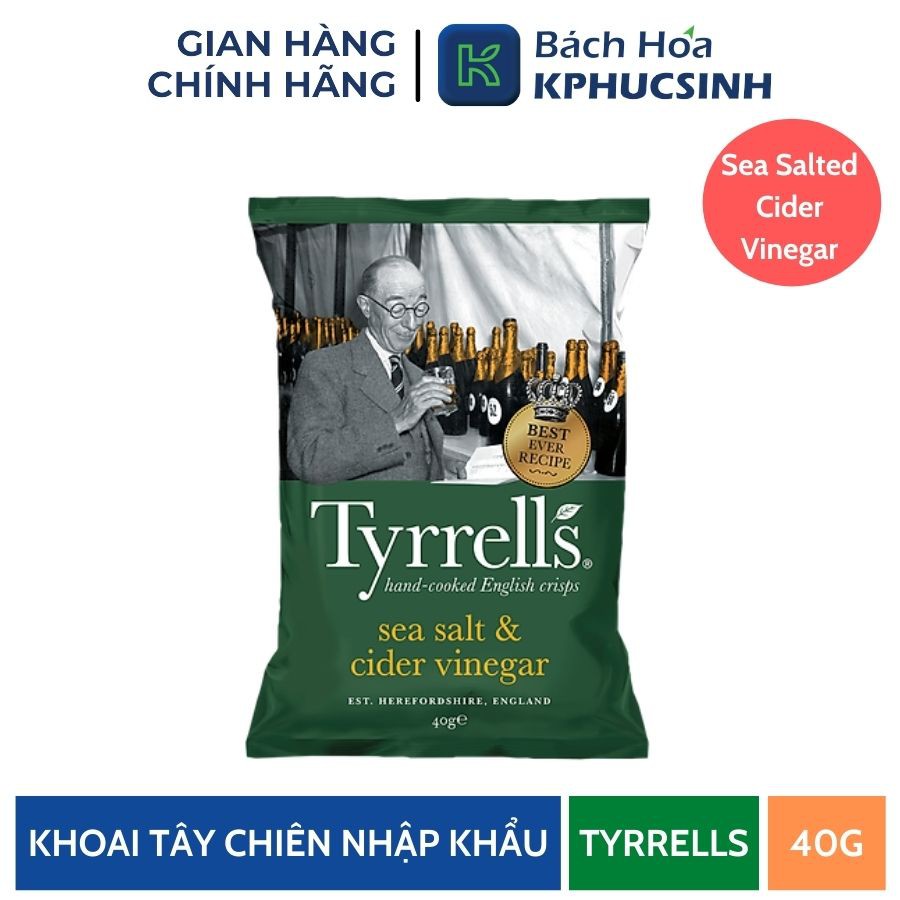 Khoai tây chiên Tyrrells sea salted cider vinegar hand cooked crips 40g KPHUCSINH - Hàng Chính Hãng