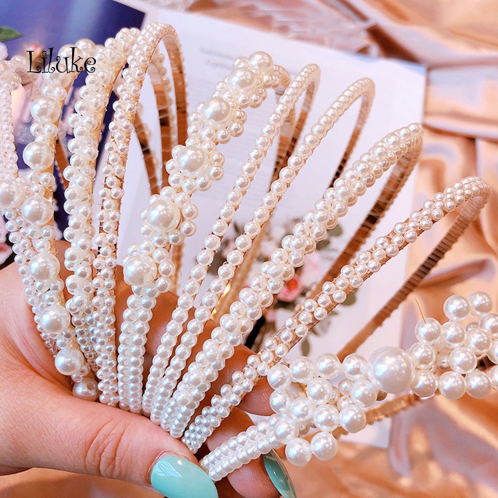 Băng Đô Cài Tóc Đính Hạt Ngọc Trai Giả Thanh Lịch Cho Nữ