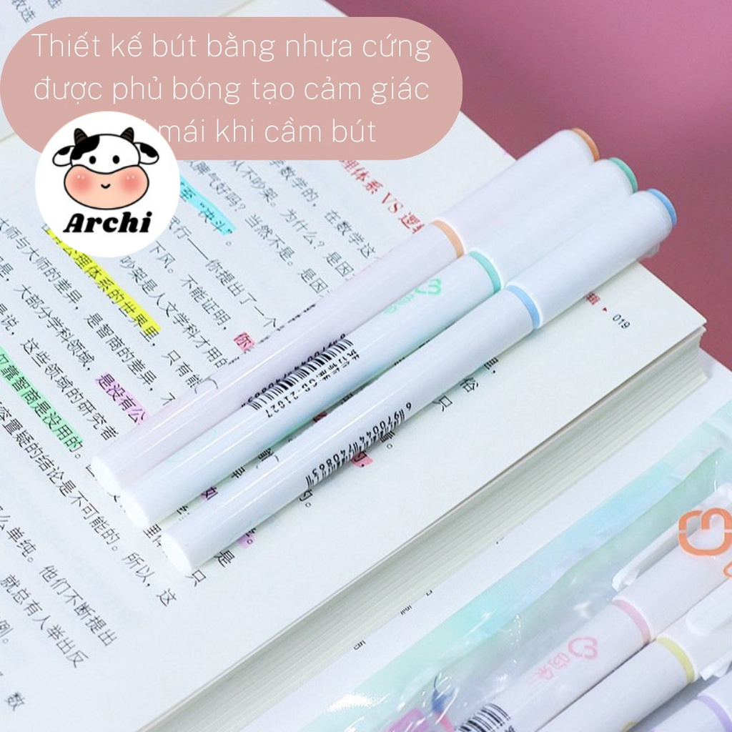Set 6 bút đánh dấu highlight dạ quang, bút nhớ sắc màu 0757