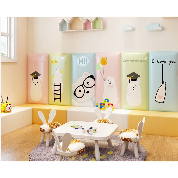 Miếng Dán Tường Họa Tiết Hoạt Hình  Nệm Da Chống Và Chạm trang trí phòng ngủ an toản cho bé