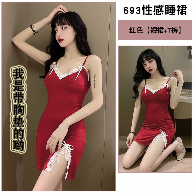 Váy ngủ 2 dây kèm đệm ngực 5197