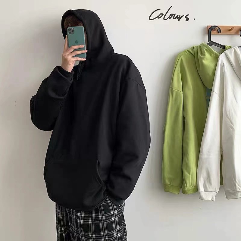 Áo khoác hoodie lót nhung dáng rộng màu sắc trẻ trung phong cách Hàn Quốc cho nam
