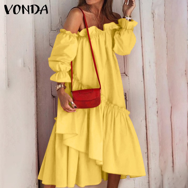 VONDA Women Long Sleeve Off Shoulder Sexy Party Ruffled Long Dress | BigBuy360 - bigbuy360.vn