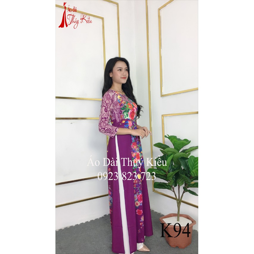 Áo dài cách tân nữ truyền thống thiết kế may sẵn tết ren tím hoa hồng K94 Thúy Kiều mềm mại co giãn áo dài giá rẻ