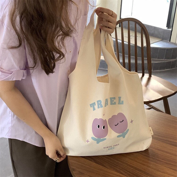 Túi Tote Vải Canvas Dạng Bầu Hoa Tím Dễ Thương Có Túi Con Thời Trang Ulzzang Hàn Quốc  MTT0088