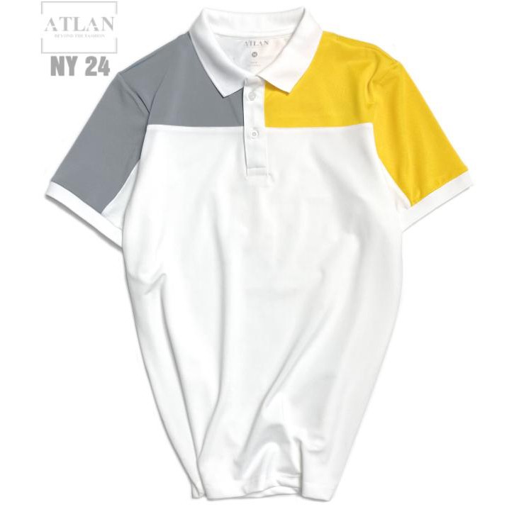 Áo Thun Nam 💖 𝘍𝘳𝘦𝘦𝘴𝘩𝘪𝘱 💖 Áo Polo Trắng Phối Vàng Và Xám Lợt - NY24