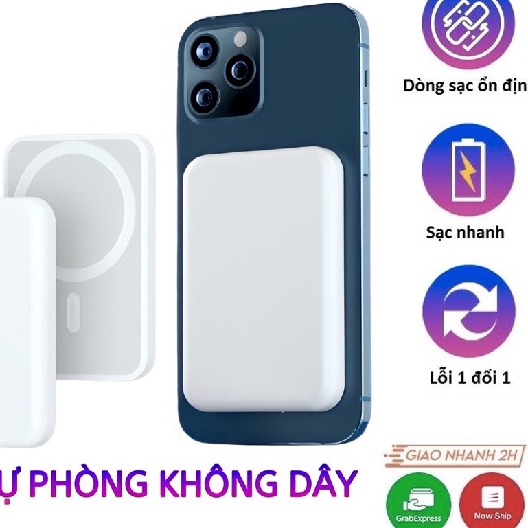 🌟GIÁ  SỈ 🌟 Sạc Dự Phòng NHANH Không Dây TÁO TRẮNG Pin 5000 mah Mini hút từ tính Nhỏ Gọn Hỗ Trợ Cho ip 8 X XS 11 12 13 14