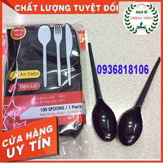 Muỗng nhựa đen cao cấp 1 gói 100 cái