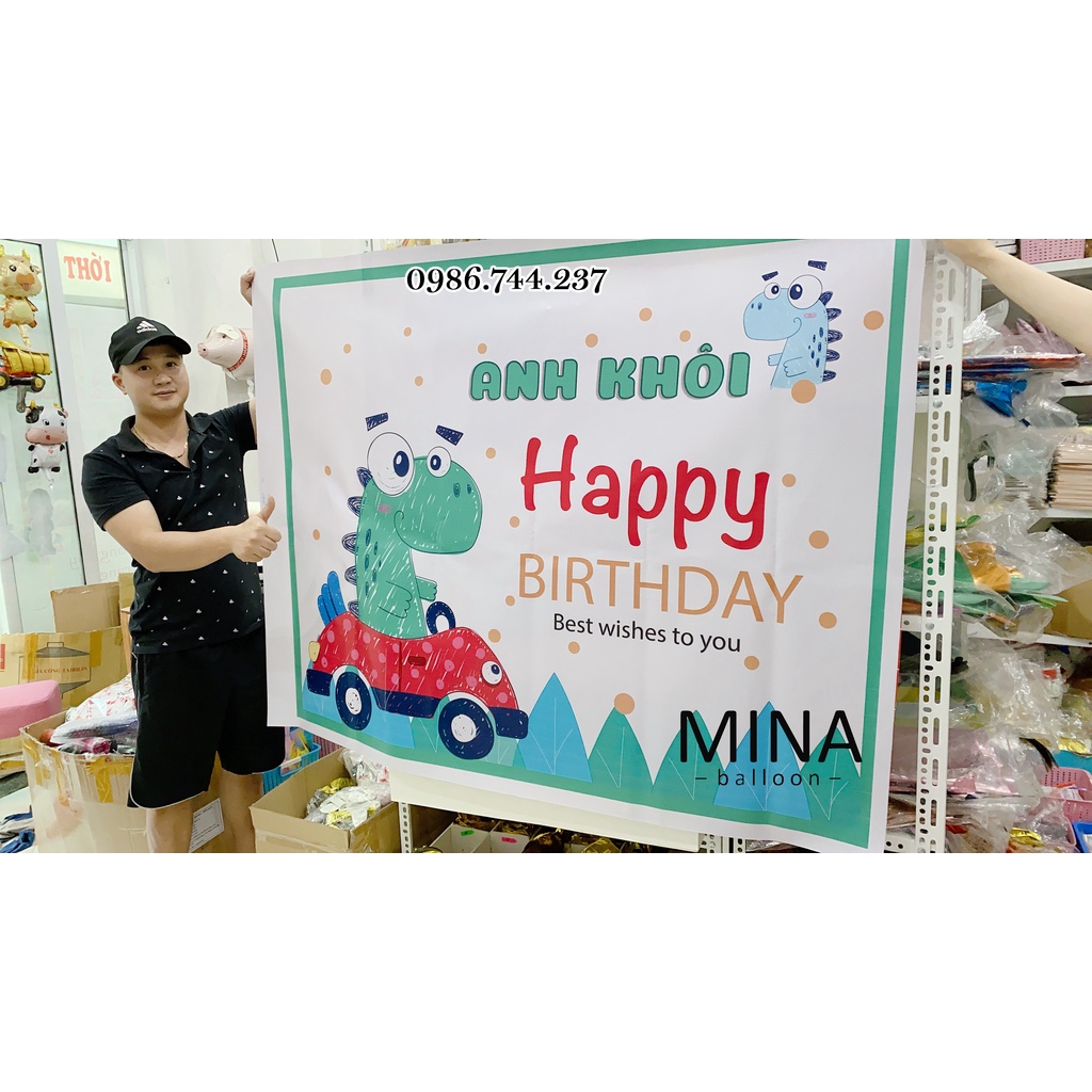 Set Bóng Sinh Nhật Kèm Phông In Tên Bé Hình Khủng Long