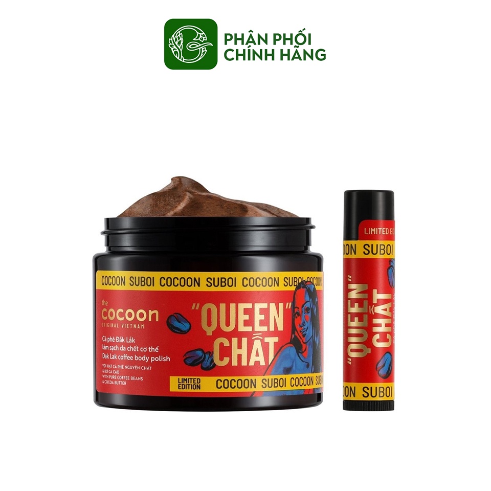 Combo Tẩy Tế Bào Chết Queen Chất Suboi Cà phê Đắk Lắk (Body Polish 200ml + Lip Scrub 5gr)