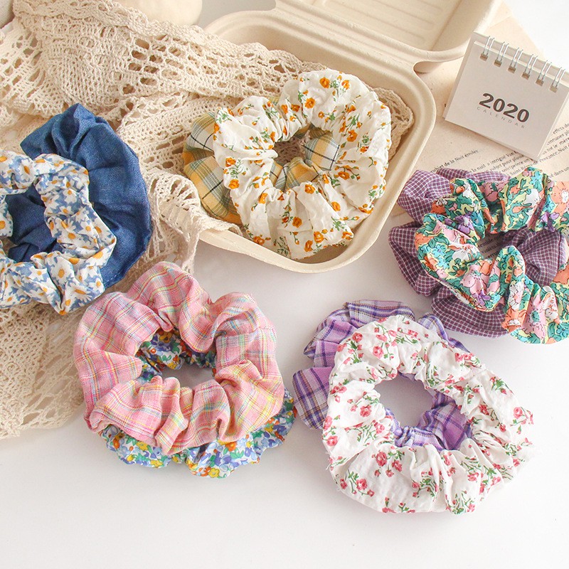 Dây buộc tóc hoa cúc vải scrunchie nữ tính đẹp sang trọng LAVENUSA CT05