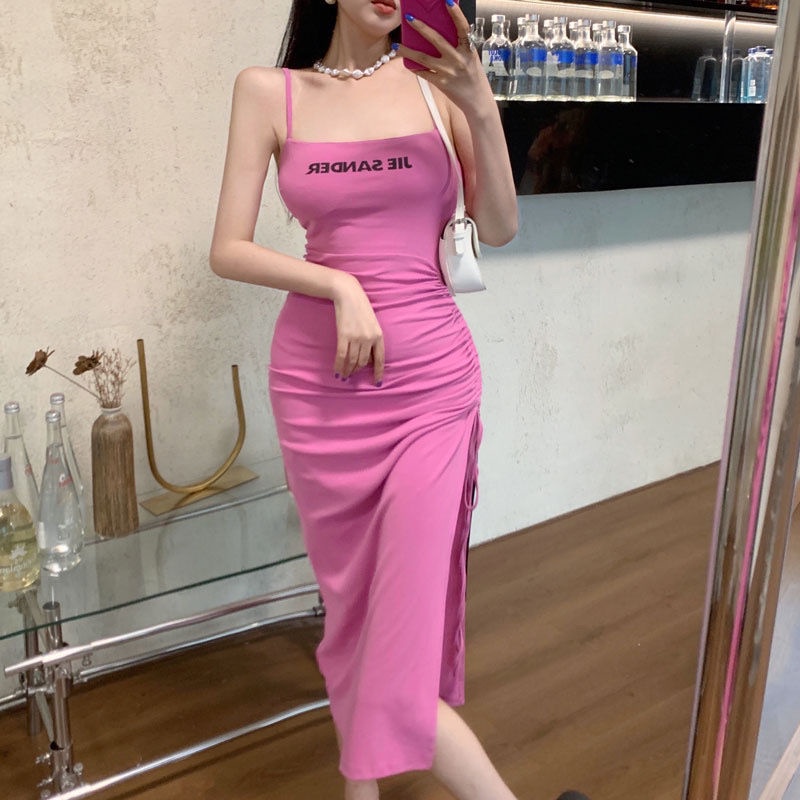 Đầm Dây Rút In Chữ Thời Trang Mùa Hè Quyến Rũ Dành Cho Nữ