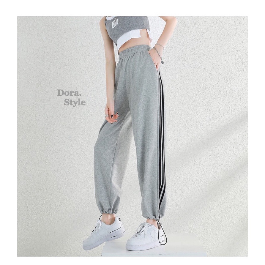 Quần Jogger Unisex Quần Thể Thao Có Sọc Bo Gấu Dora Style