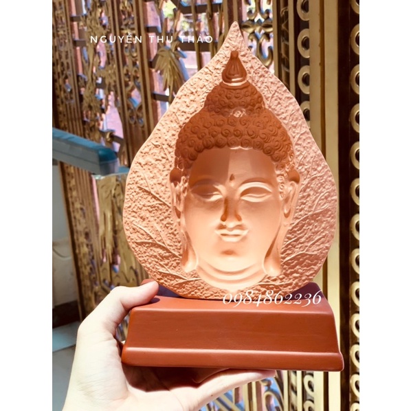 Tượng mặt PHẬT trên LÁ BỒ ĐỀ gốm tử sa Bát Tràng - Quà tặng gốm sứ- Vật phẩm phong thuỷ