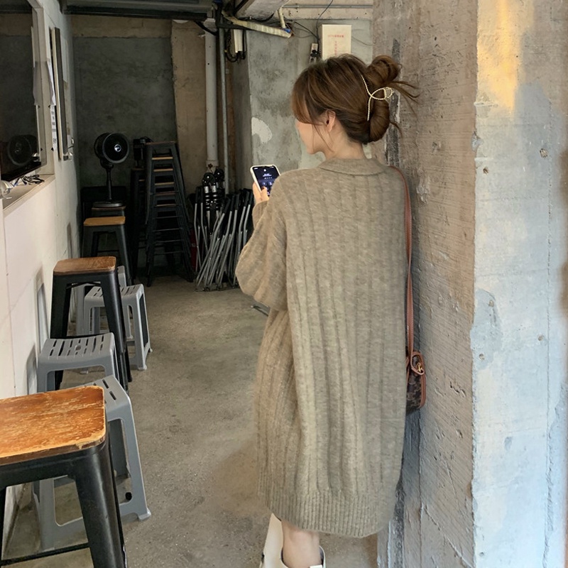 Váy len dệt kim xuông dáng dài thoải mái nâu tây Váy dệt kim thu đông 2021