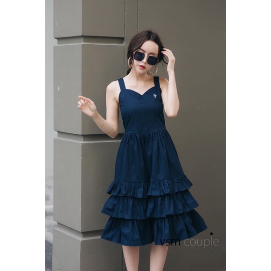 Áo váy đôi đi tiệc xanh navi váy 2 dây 3 tầng Forever Couple Store