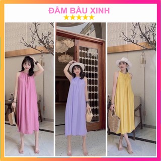 Đầm Dáng Suông Váy Suông Kiểu Maxi Cổ Yếm Chất Đũi Mát V19618