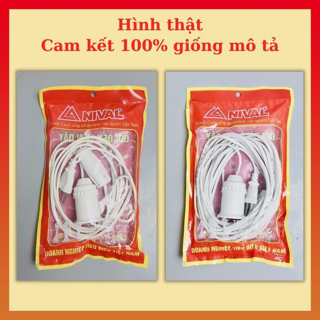 Đui Đèn Liền Dây NIVAL 5A - 250V  Đui Đèn Chịu Nhiệt Chịu Mưa Có Công Tắc Dạ Quang