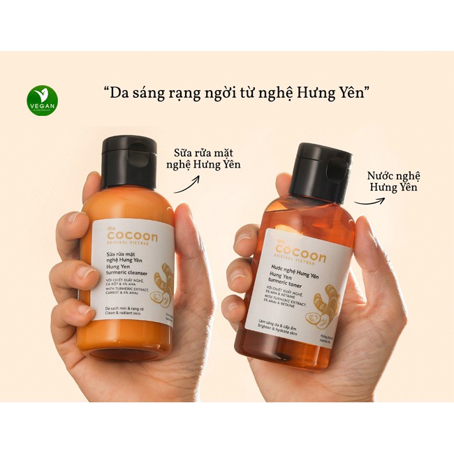 Bộ 4 sản phẩm nghệ cocoon việt nam: Sữa rửa mặt nghệ 140ml + Mặt nạ nghệ 30ml + Toner nghệ 140ml + tinh chất nghệ 30ml