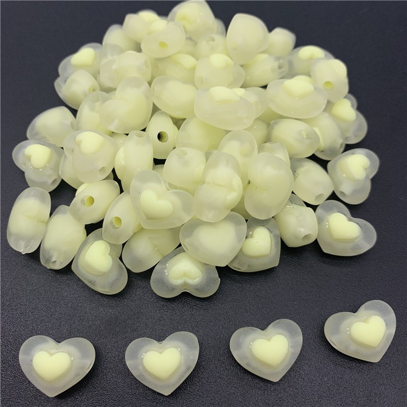 Bộ 15 hạt xỏ lỗ làm từ nhựa trong suốt 17mm hình trái tim làm trang sức thủ công