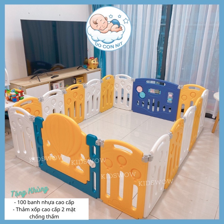 [Tặng thảm + 100 banh] Quây Cũi Nhựa Kidswow Hoạ Tiết Khinh Khí Cầu Cho Bé