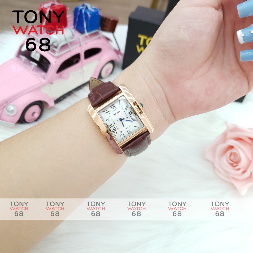 Đồng hồ nữ Skmei chính hãng dây da mặt vuông mạ vàng chống nước Tony Watch 68 | BigBuy360 - bigbuy360.vn