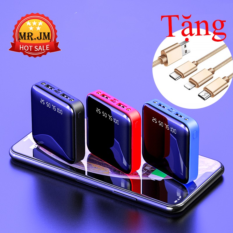 Sạc pin dự phòng 10.000 mAh tích hợp đèn pin 2 cồng output 2 cổng input thiết kế nhỏ gọn