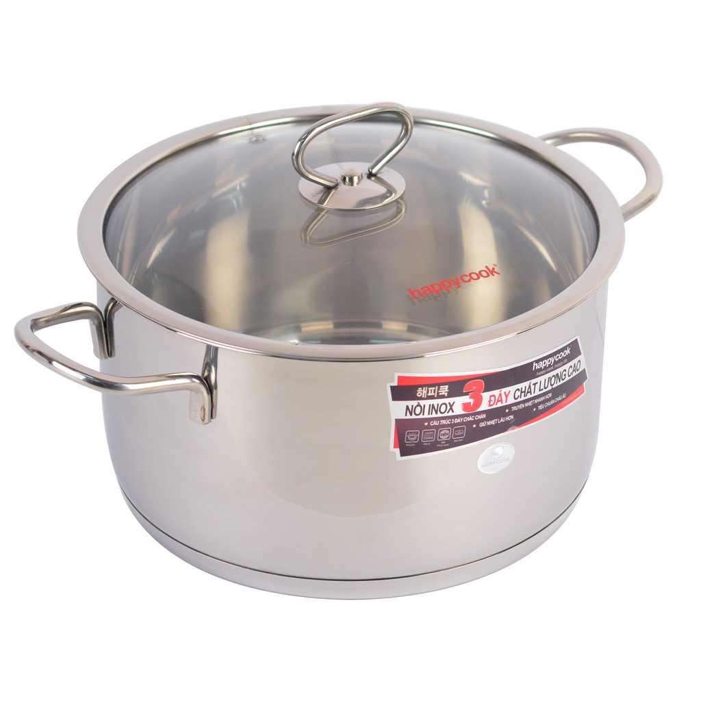 [Mã BMBAU50 giảm 7% đơn 99K] Nồi Inox Cao Cấp 3 Đáy Nắp Kiếng Happy Cook Delux 16cm N16-DLGP