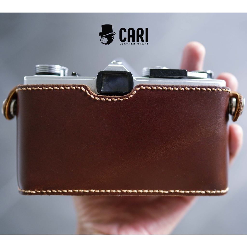 Bao da Halfcase máy ảnh film Olympus OM-1 OM-2 handmade từ da bò thật | Half case máy ảnh film Olympus