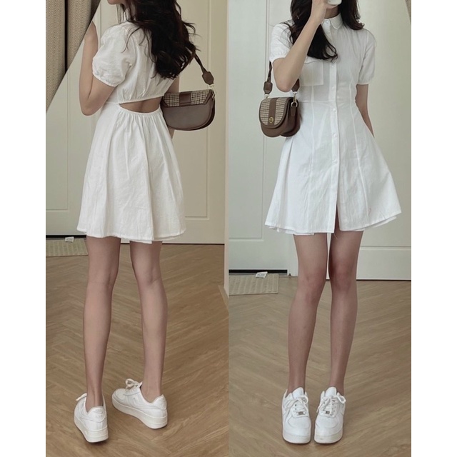 ĐẦM ULZZANG SƠ MI NGẮN THẮT NƠ - ELENA DRESS T217