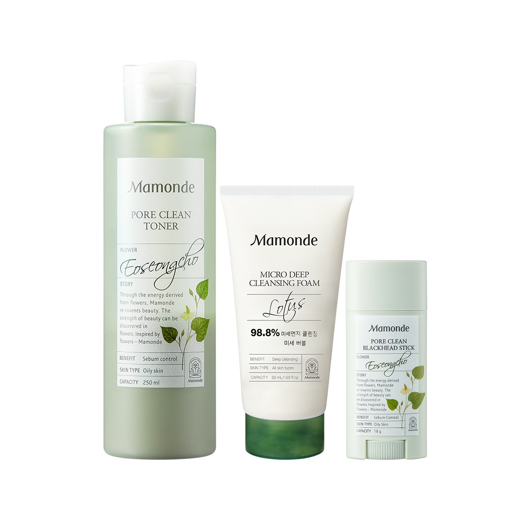 Bộ làm sạch & giảm bã nhờn, ngừa mụn đầu đen Mamonde Pore Clean Toner 250ml + Pore Clean Stick 18g + Sữa rửa mặt 50ml | BigBuy360 - bigbuy360.vn