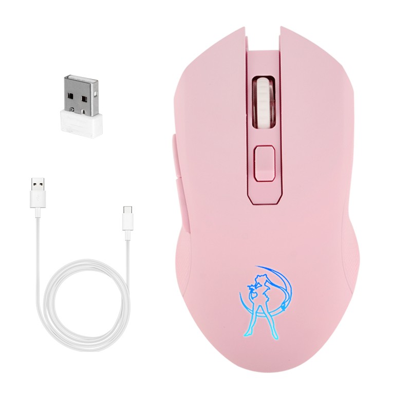 [TẶNG PIN SẠC] Chuột Không Dây HMW-05 Màu Hồng Sạc Pin Có Đèn Led RGB Nháy 7 Màu, Chuột Hello Kitty Hồng Siêu Dễ Thương