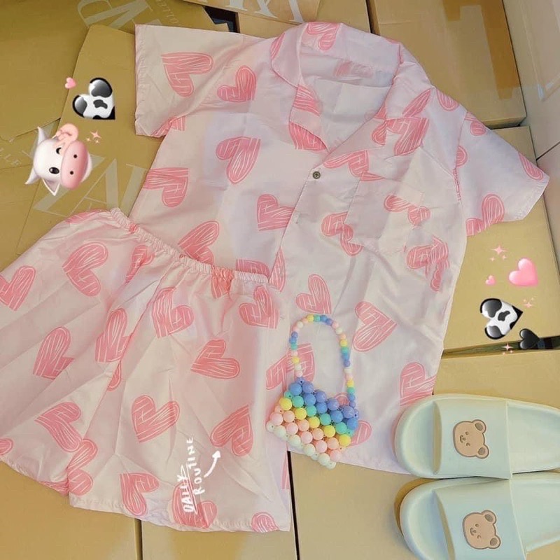 Bộ đồ ngủ pijama nữ cộc tay quần đùi chất lụa Kate Thái mềm mịn màu họa tiết - CD0017